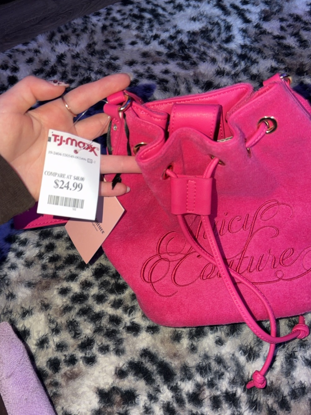 Juicy Couture Hot Pink Suede Drawstring Mini Bucket Bag